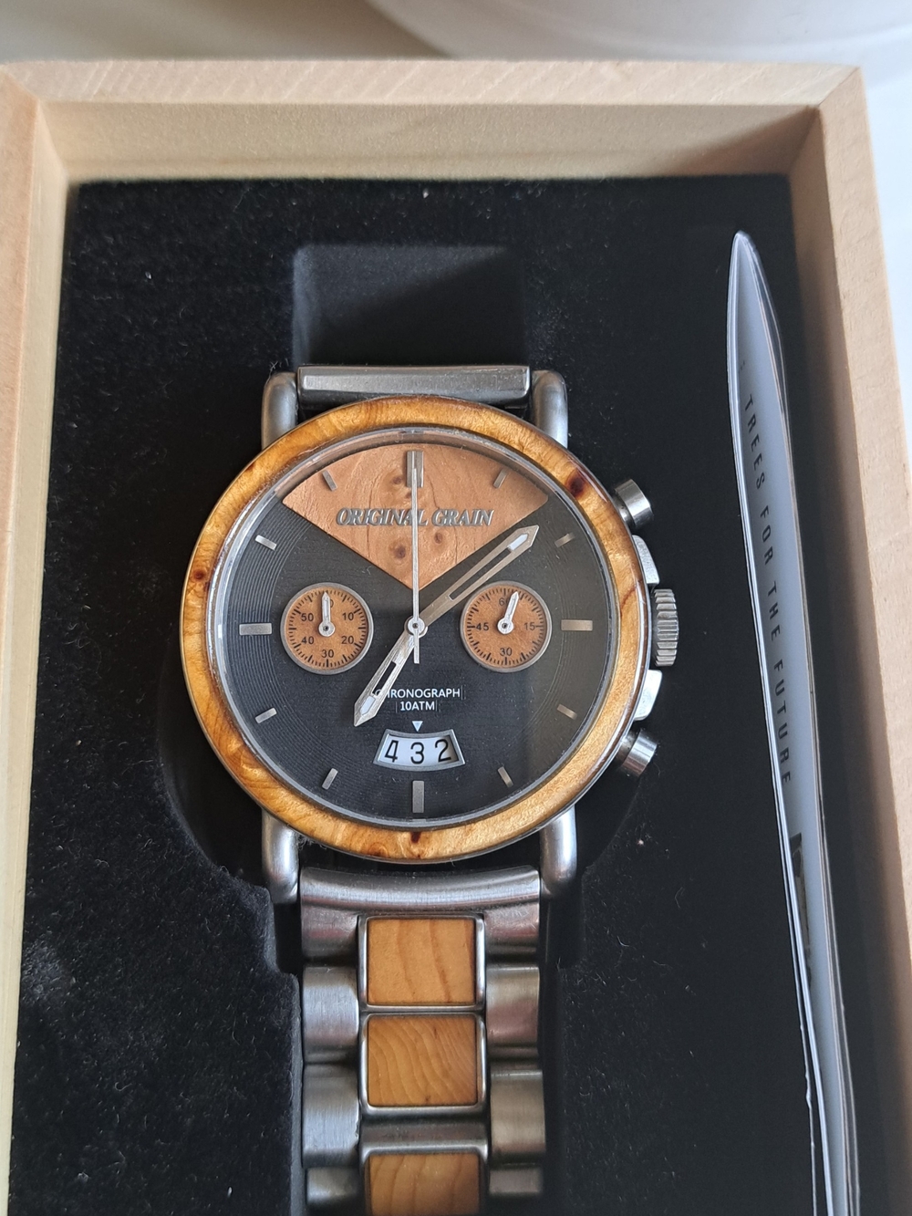 Original Grain Men's Black and Wood Chronograph Watch